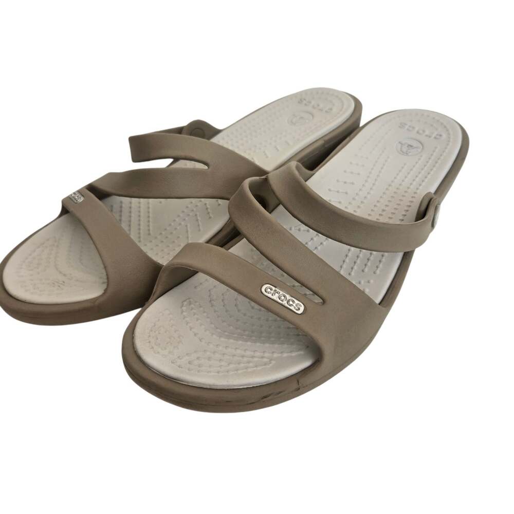 Crocs Womens Patricia Wedge Sandals Size 7 Strappy Neutral Beige Comfort